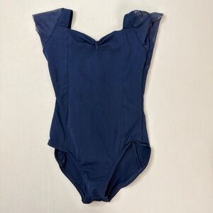 Nikolay Effie Black Mesh Cap Sleeve Leotard 9-10Y Sweetheart Pinch Front EUC